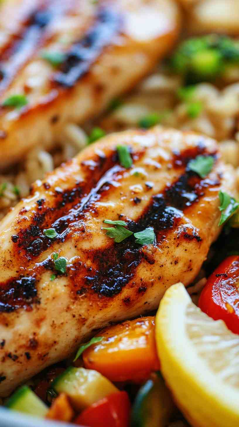 Grilled Chicken with Brown Rice and Veggies Grilled Chicken with Brown Rice and Veggies