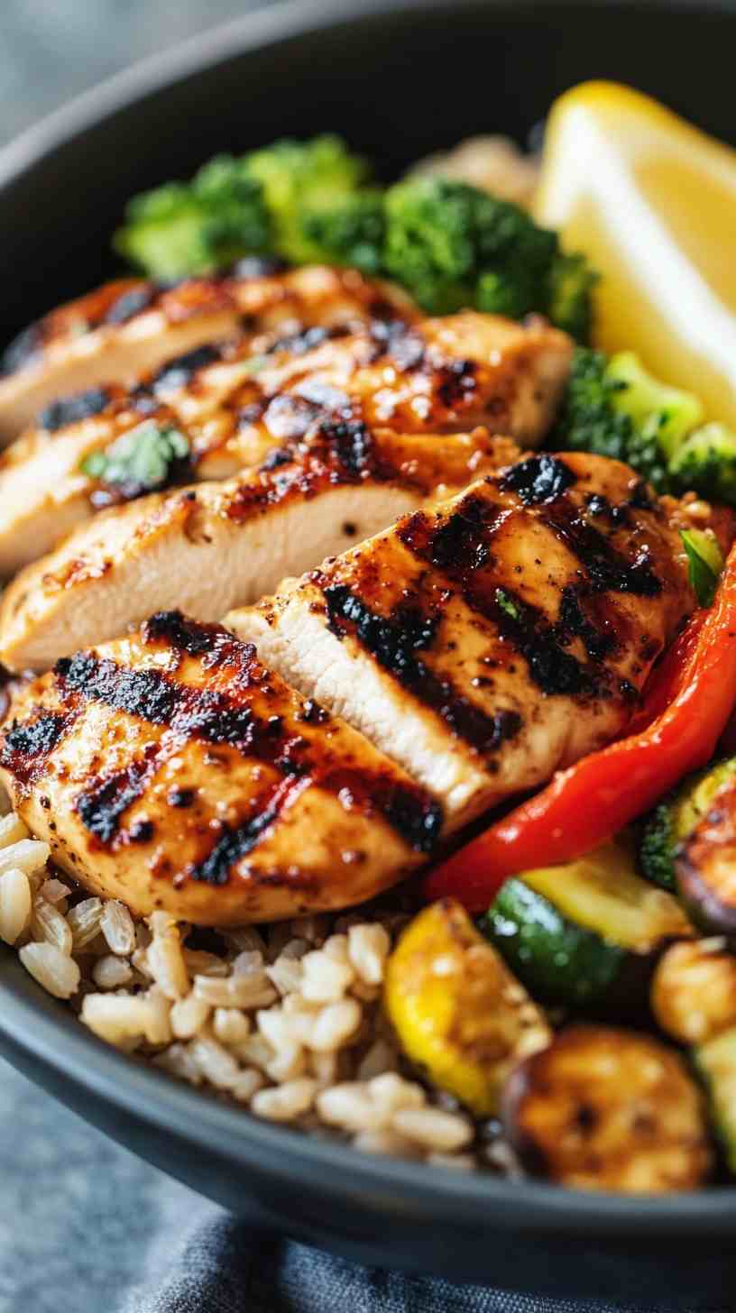 Grilled Chicken with Brown Rice and Veggies Grilled Chicken with Brown Rice and Veggies