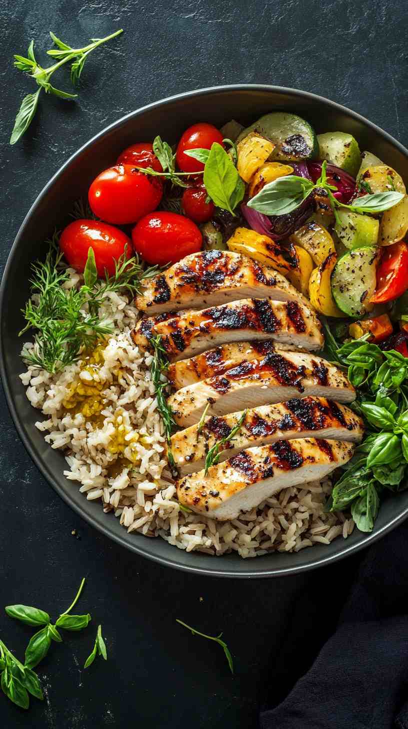 Grilled Chicken with Brown Rice and Veggies Grilled Chicken with Brown Rice and Veggies