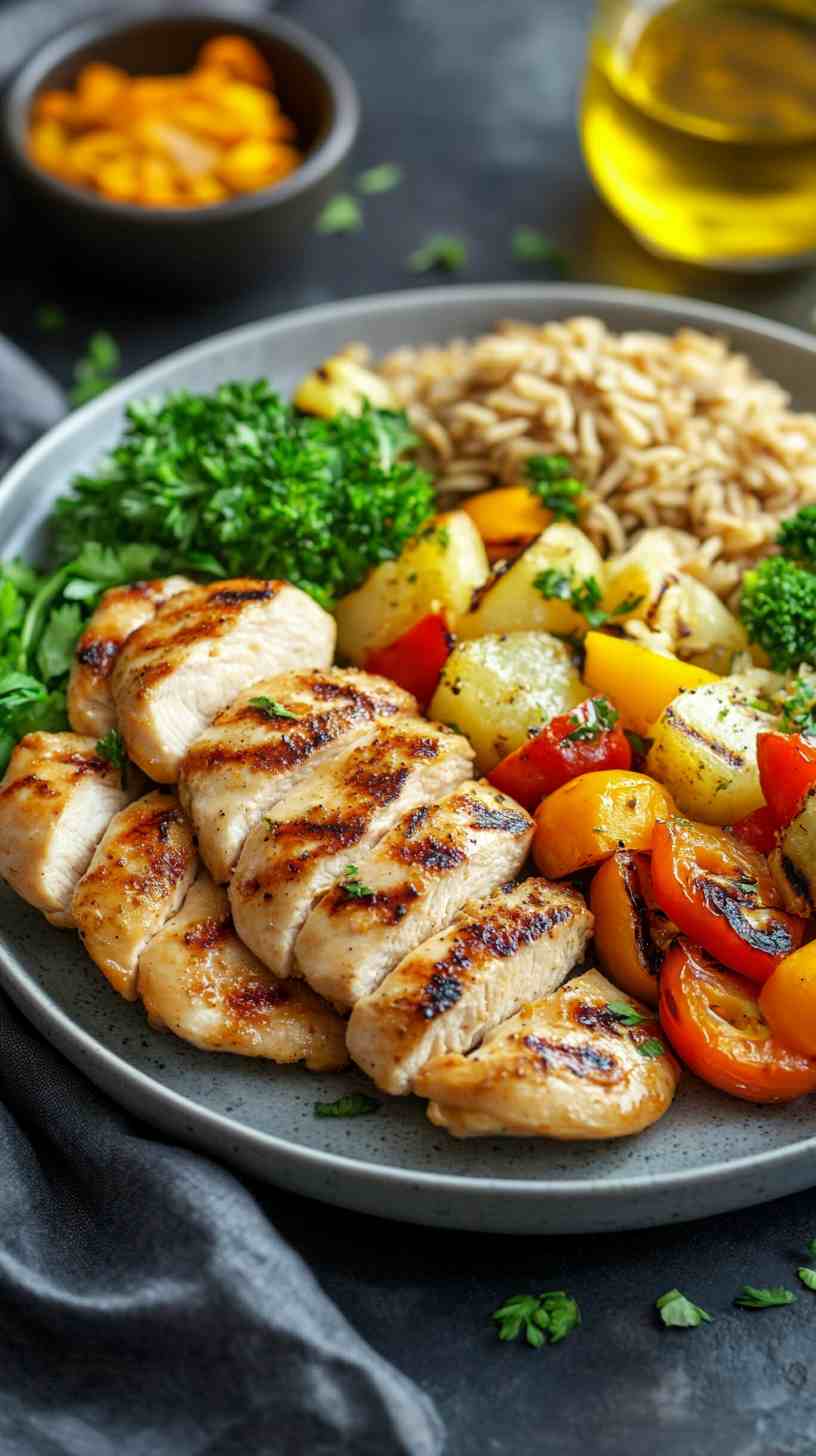 Grilled Chicken with Brown Rice and Veggies Grilled Chicken with Brown Rice and Veggies