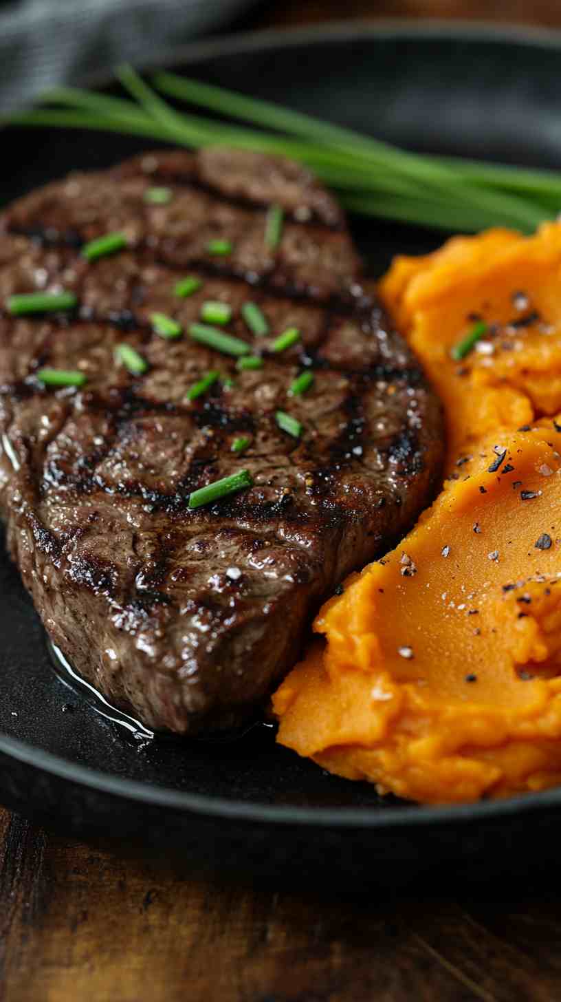 Grilled Steak with Mashed Sweet Potatoes Grilled Steak with Mashed Sweet Potatoes
