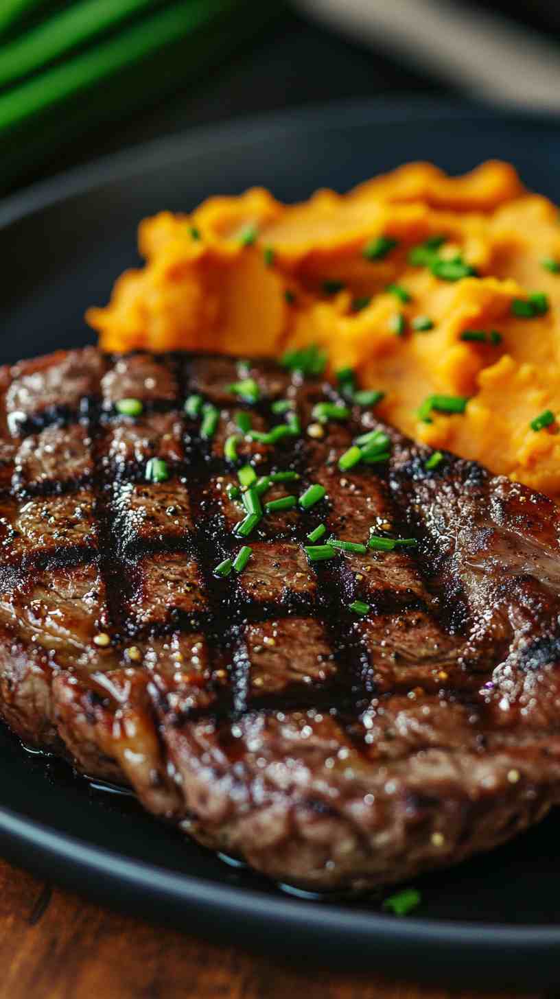 Grilled Steak with Mashed Sweet Potatoes Grilled Steak with Mashed Sweet Potatoes