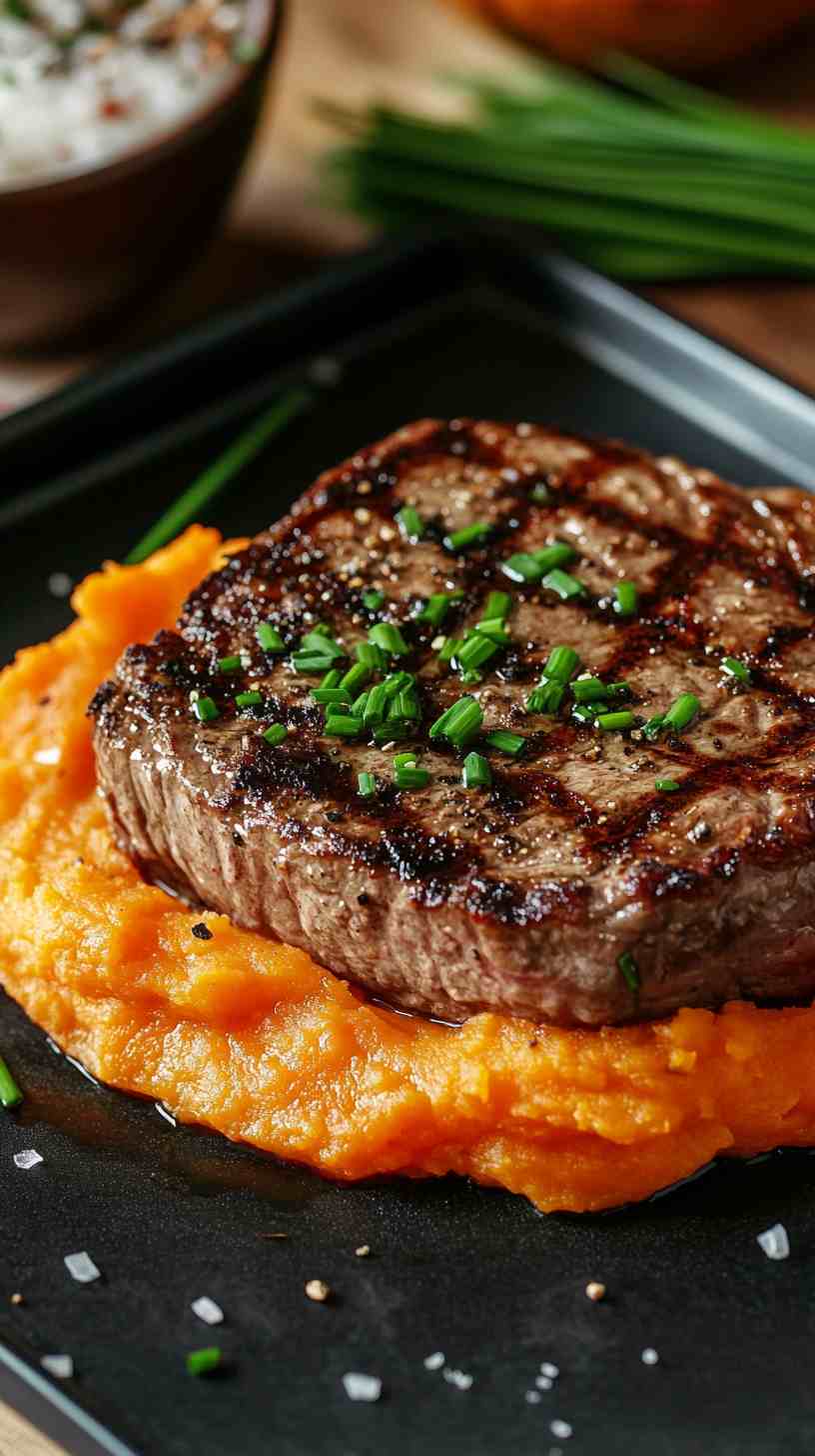 Grilled Steak with Mashed Sweet Potatoes Grilled Steak with Mashed Sweet Potatoes