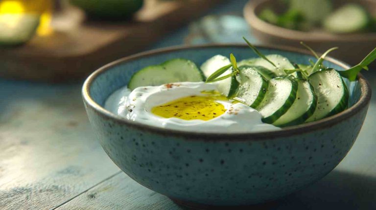 Hard-Boiled Eggs with Sliced Cucumber and Hummus