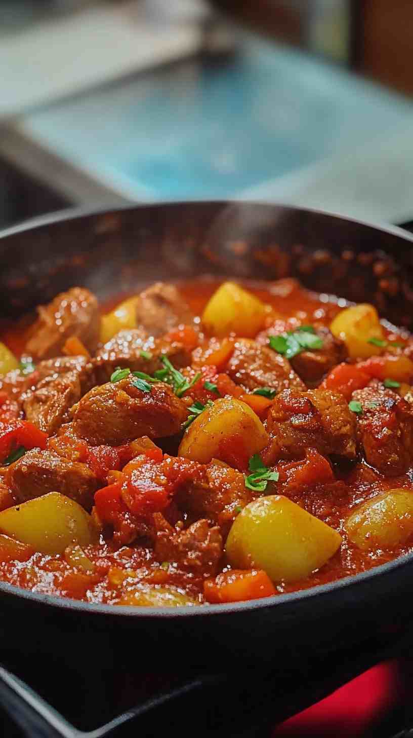 Pork Afritada Tender Pork in Tomato Sauce Pork Afritada Tender Pork in Tomato Sauce