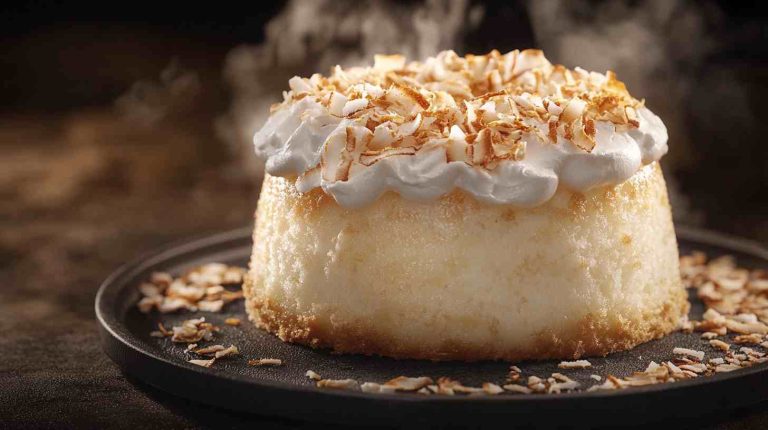 Coconut Angel Food Cake with Creamy Frosting