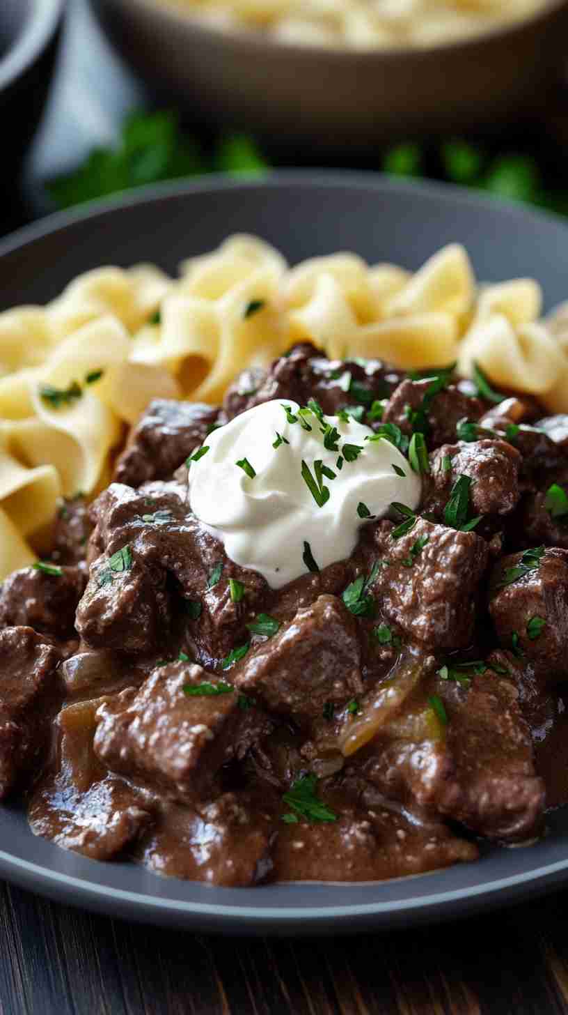 Slow Cooker Beef Stroganoff with Egg Noodles Slow Cooker Beef Stroganoff with Egg Noodles