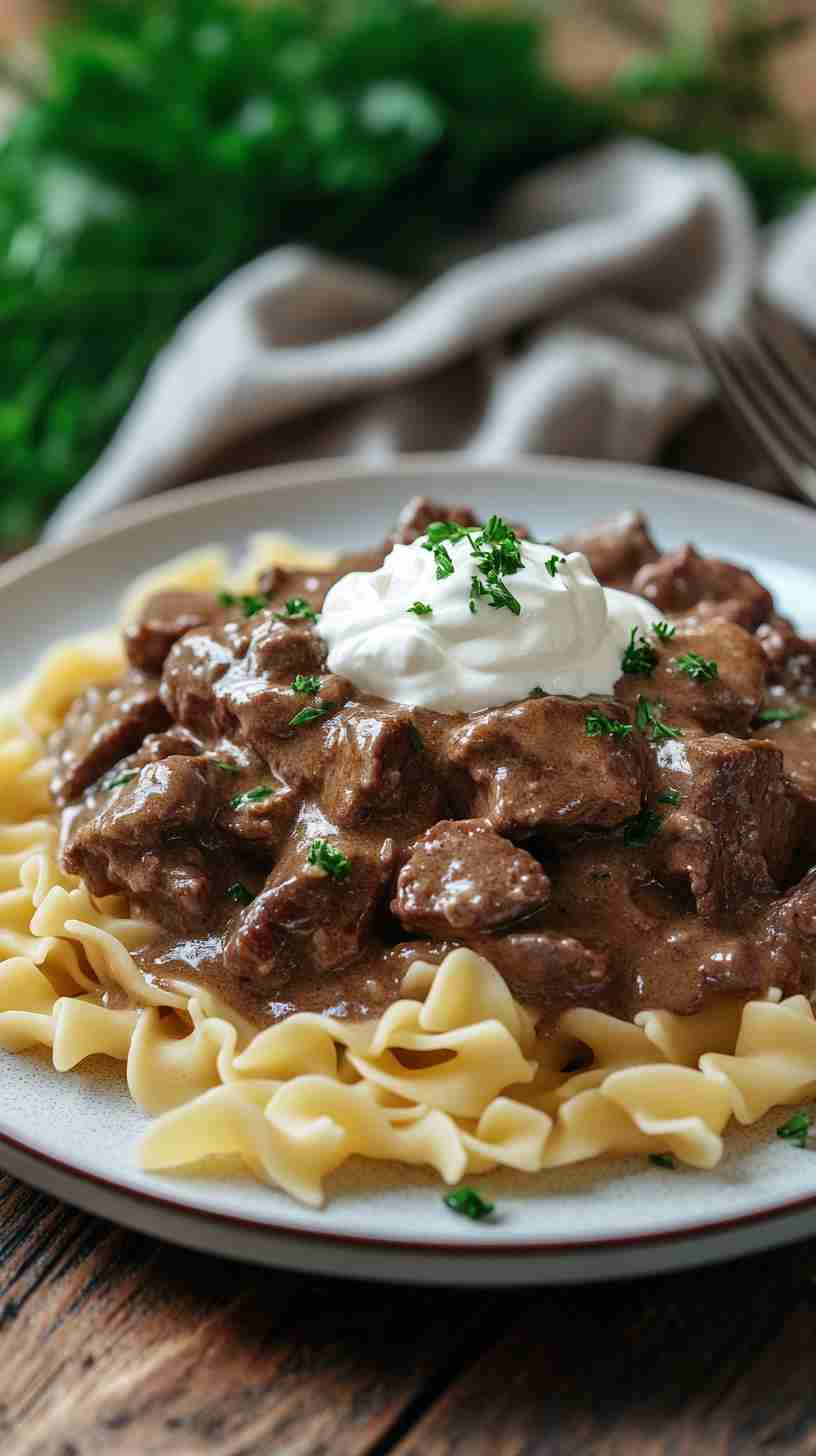 Slow Cooker Beef Stroganoff with Egg Noodles Slow Cooker Beef Stroganoff with Egg Noodles