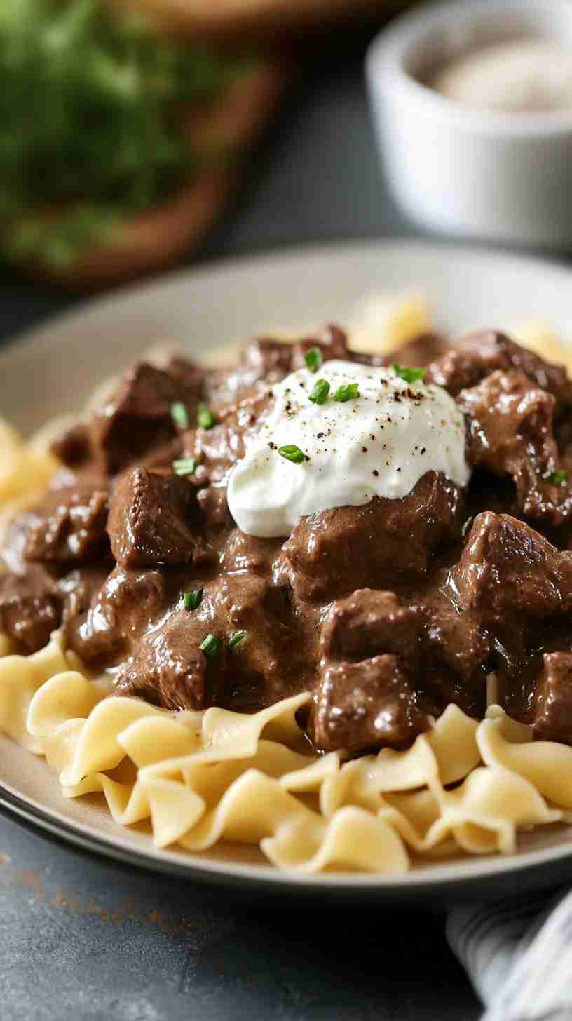 Slow Cooker Beef Stroganoff with Egg Noodles Slow Cooker Beef Stroganoff with Egg Noodles