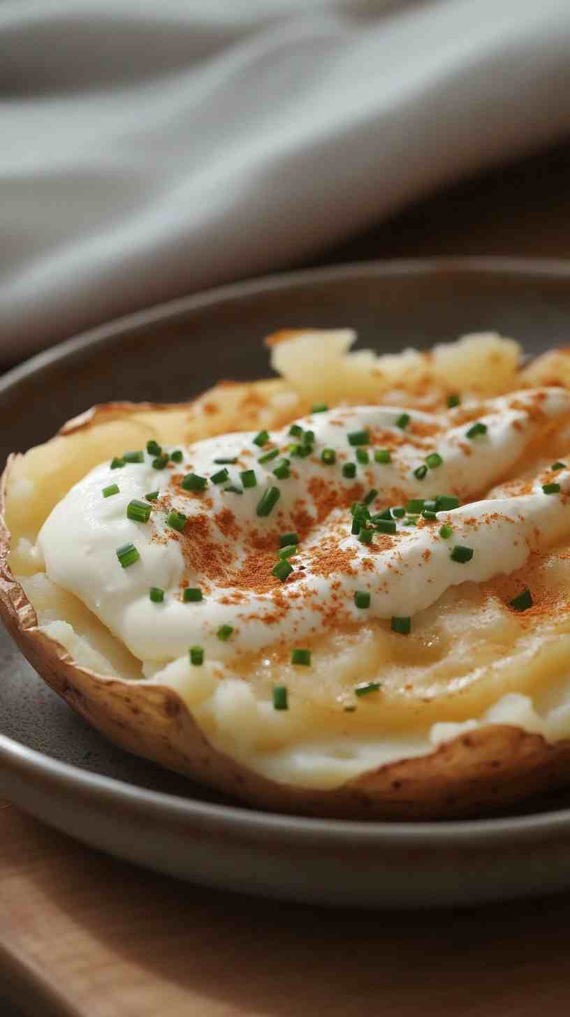 Baked Potatoes with Sour Cream and Chives Street Food Baked Potatoes with Sour Cream and Chives Street Food