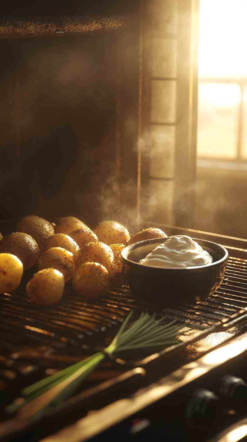 Baked Potatoes with Sour Cream and Chives Street Food Baked Potatoes with Sour Cream and Chives Street Food