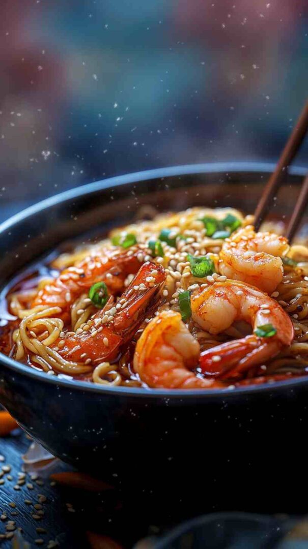 Chili Oil Ramen Noodles with Shrimp and Scallions Chili Oil Ramen Noodles with Shrimp and Scallions