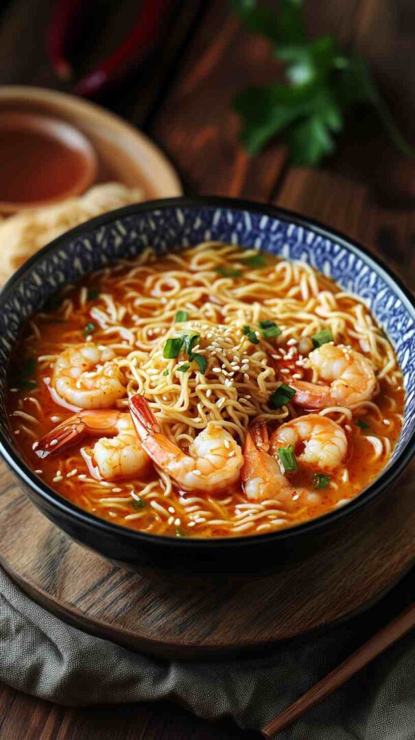 Chili Oil Ramen Noodles with Shrimp and Scallions Chili Oil Ramen Noodles with Shrimp and Scallions