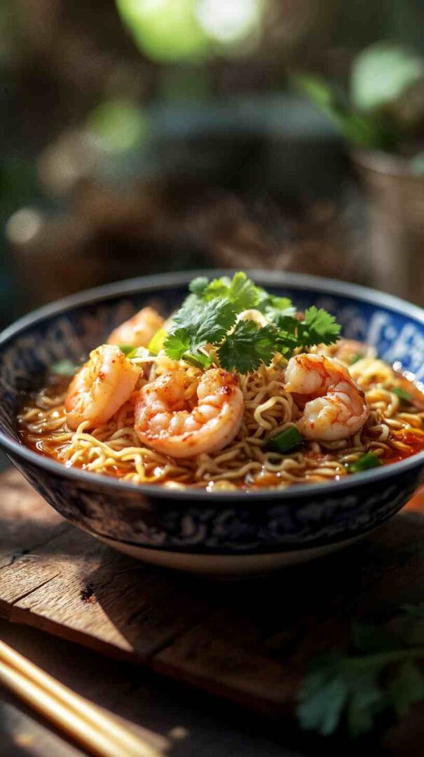 Chili Oil Ramen Noodles with Shrimp and Scallions Chili Oil Ramen Noodles with Shrimp and Scallions