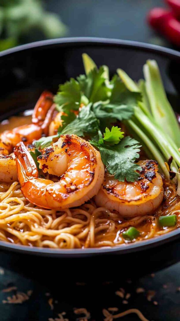 Chili Oil Ramen Noodles with Shrimp and Scallions Chili Oil Ramen Noodles with Shrimp and Scallions