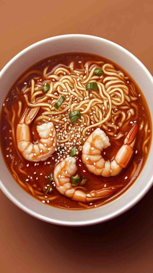 Chili Oil Ramen Noodles with Shrimp and Scallions Chili Oil Ramen Noodles with Shrimp and Scallions