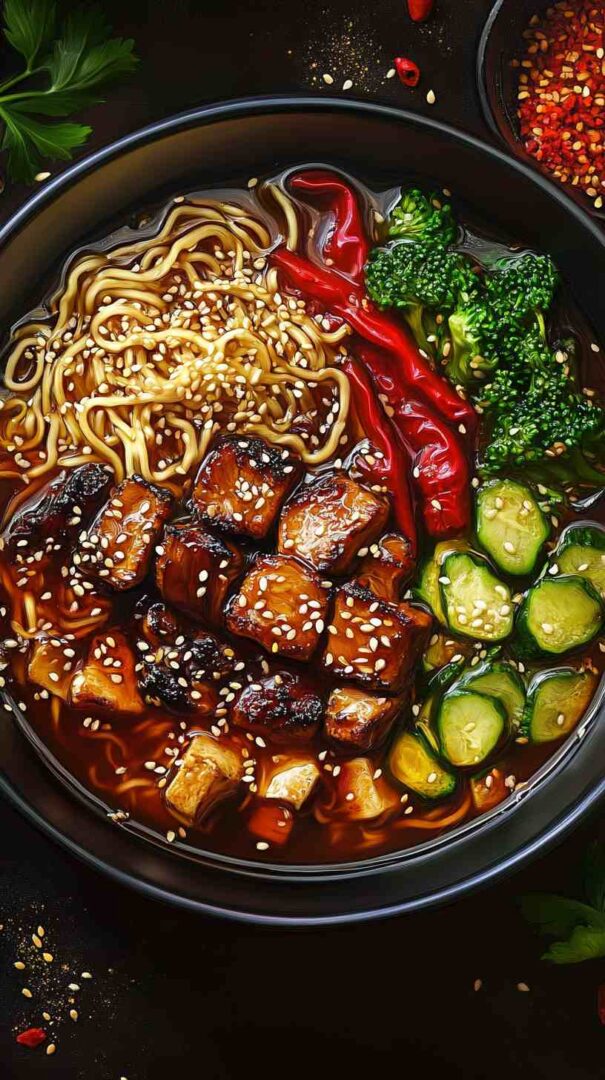 Creamy Sesame Ramen Noodles with Grilled Vegetables Creamy Sesame Ramen Noodles with Grilled Vegetables