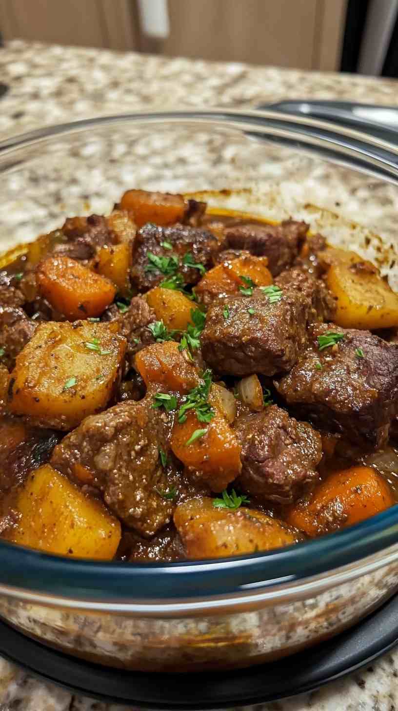 Easy Slow Cooker Beef Casserole with Root Vegetables