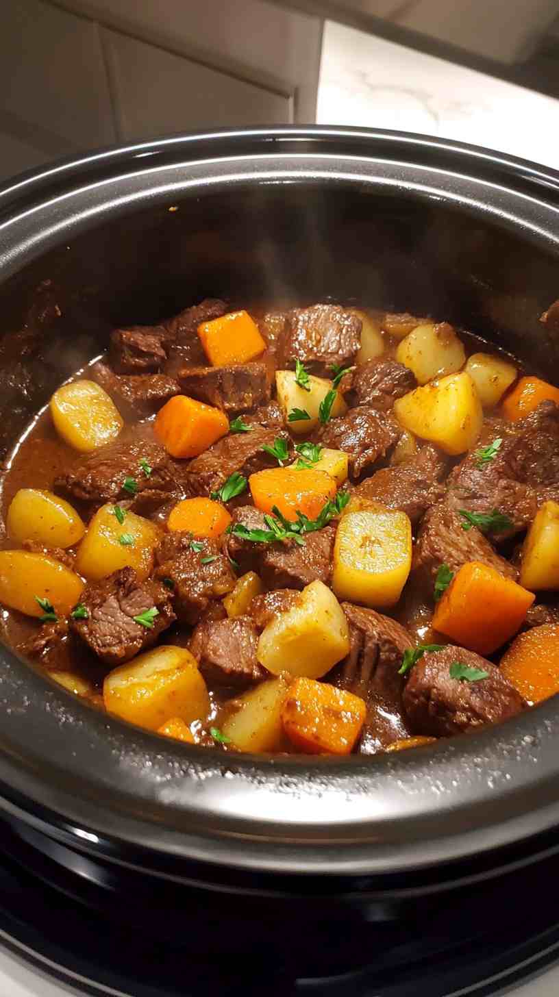 Easy Slow Cooker Beef Casserole with Root Vegetables