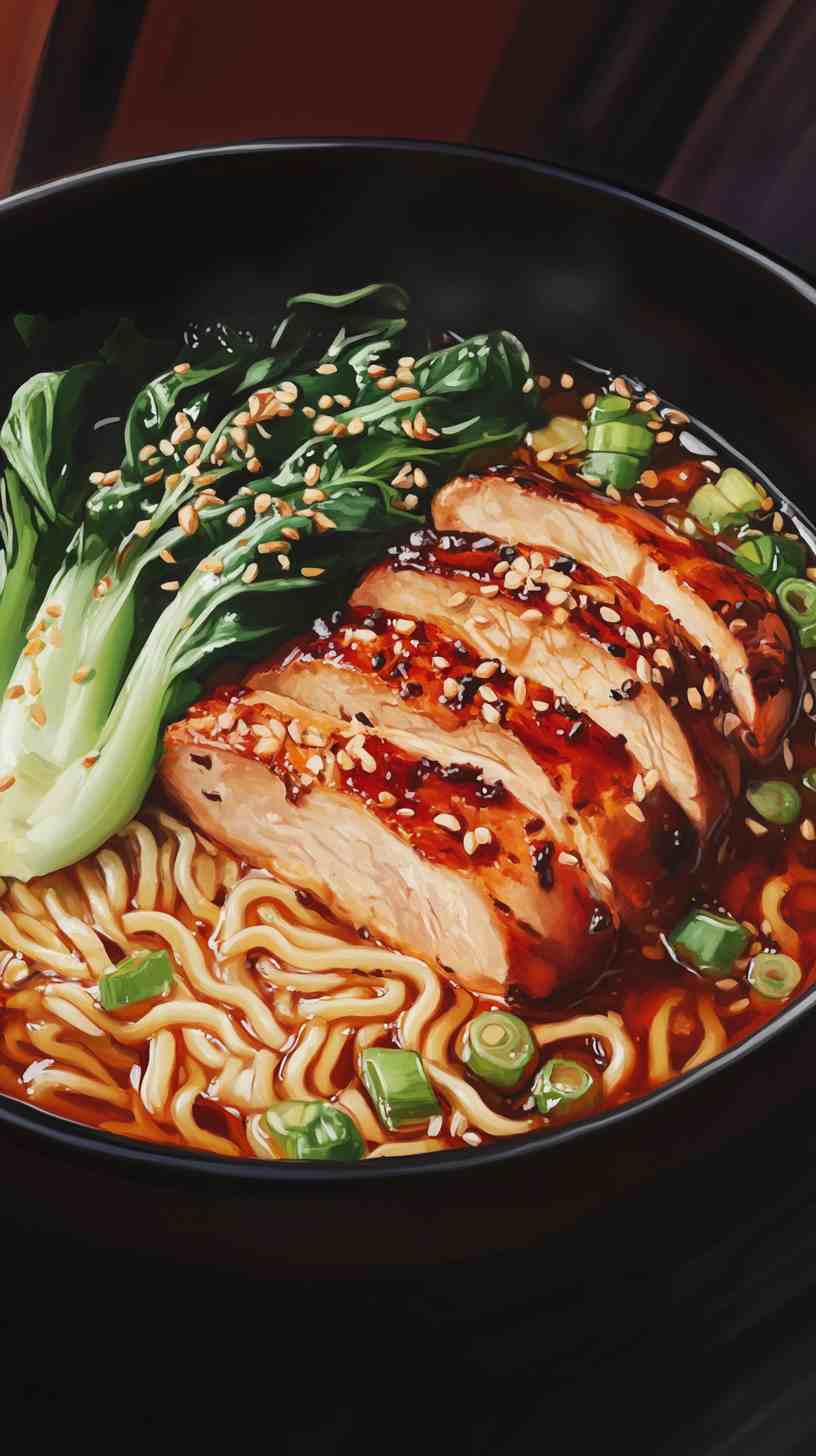 Garlic Soy Sauce Ramen Noodles with Grilled Chicken Garlic Soy Sauce Ramen Noodles with Grilled Chicken