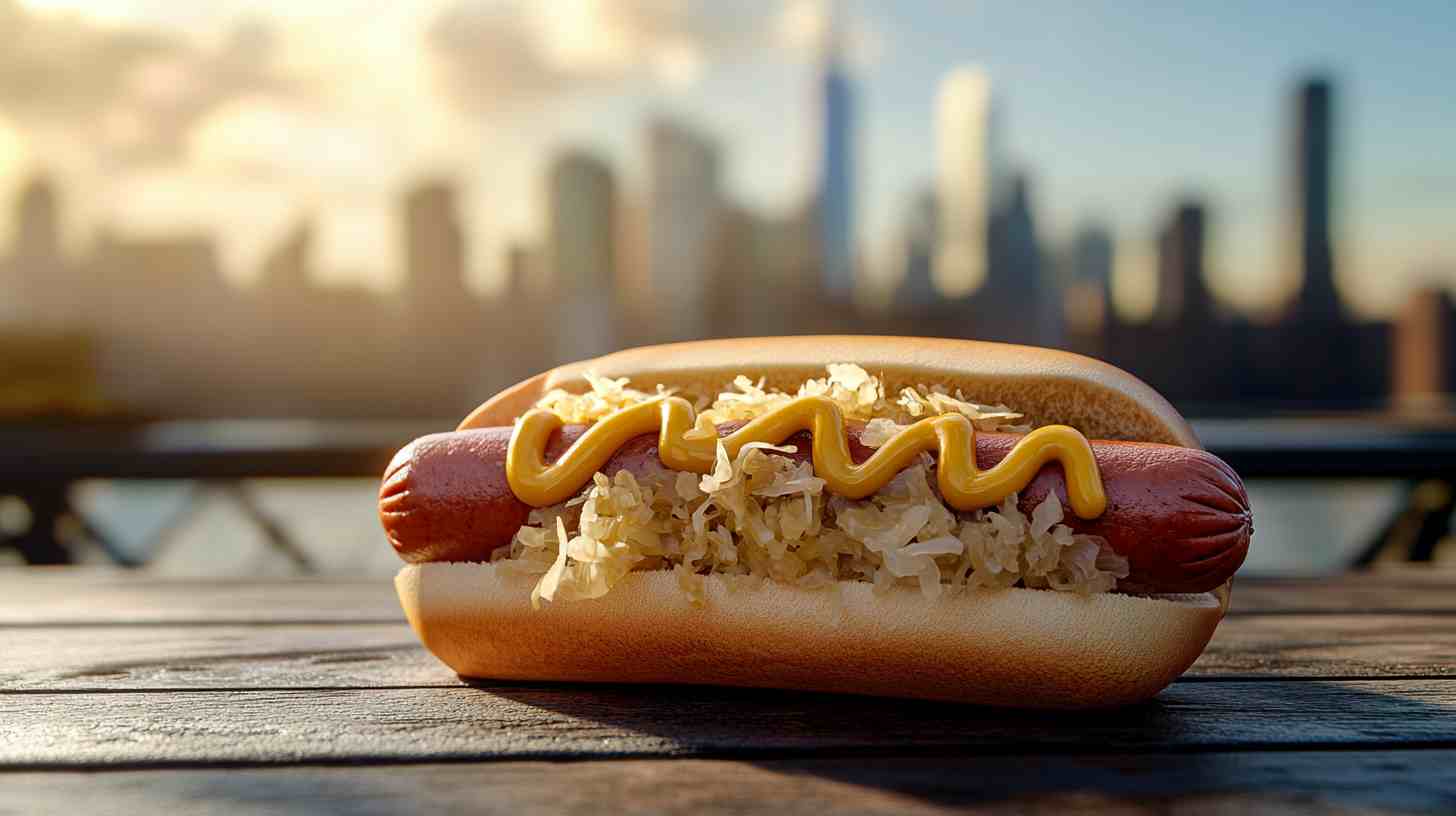 Hot Dog with Sauerkraut and Mustard Street Food Hot Dog with Sauerkraut and Mustard Street Food
