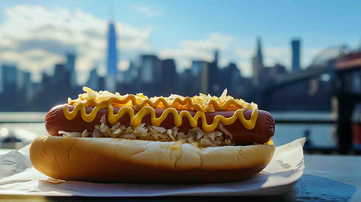 Hot Dog with Sauerkraut and Mustard Street Food Hot Dog with Sauerkraut and Mustard Street Food