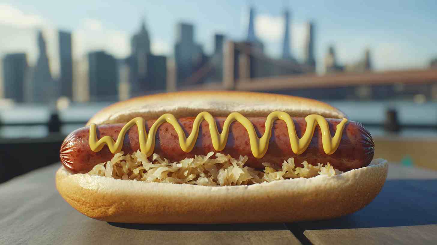 Hot Dog with Sauerkraut and Mustard Street Food Hot Dog with Sauerkraut and Mustard Street Food