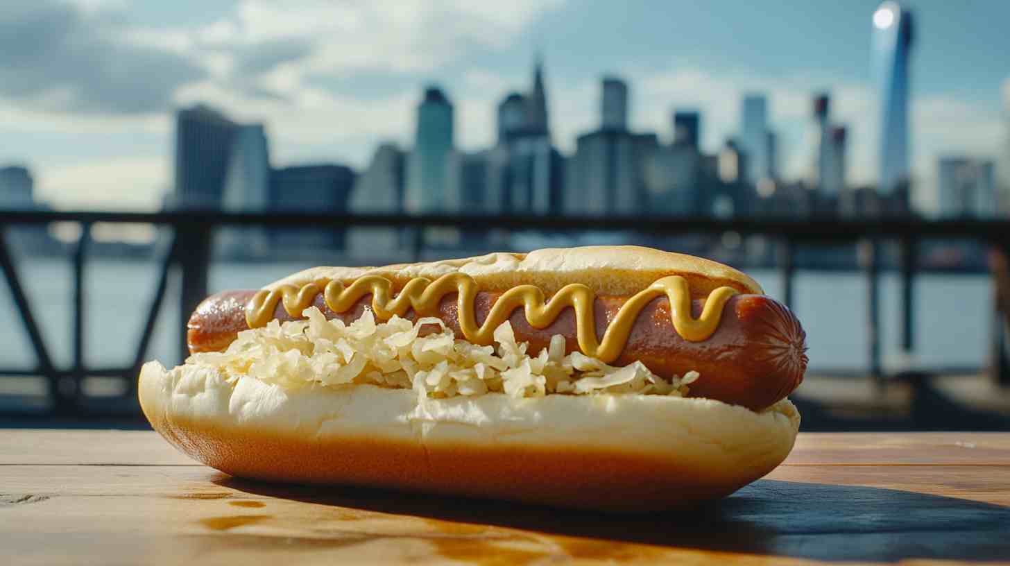 Hot Dog with Sauerkraut and Mustard Street Food Hot Dog with Sauerkraut and Mustard Street Food
