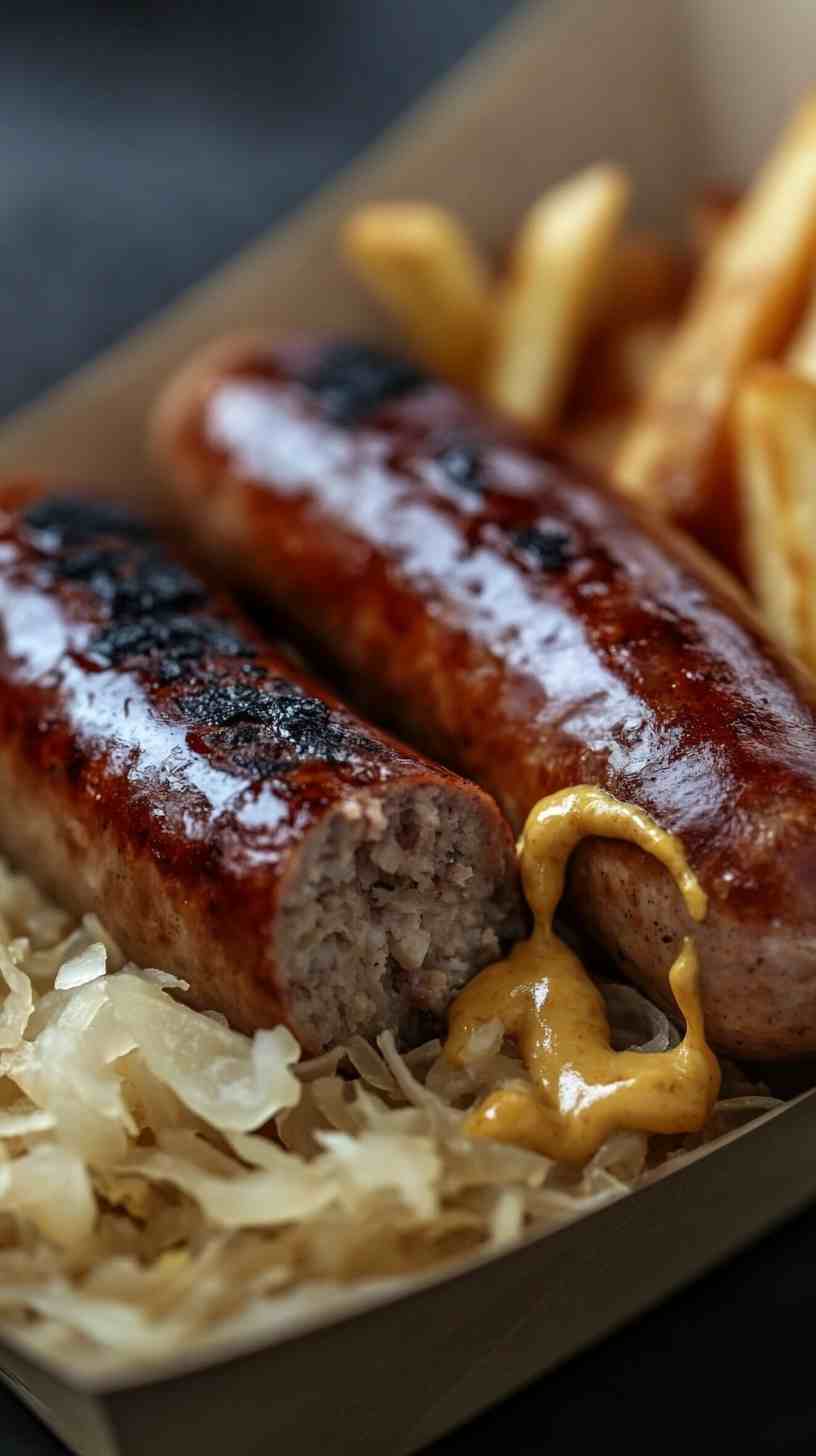 Hot Dog with Sauerkraut and Mustard Street Food Hot Dog with Sauerkraut and Mustard Street Food