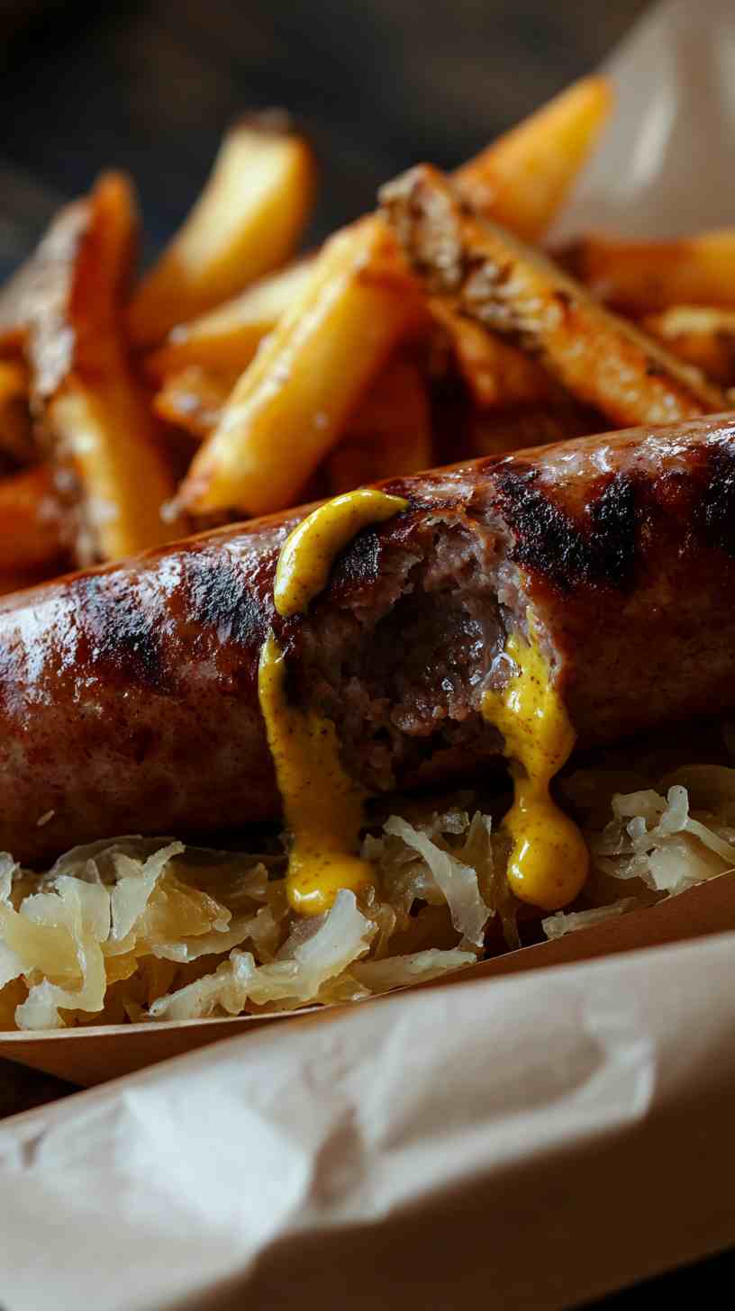 Hot Dog with Sauerkraut and Mustard Street Food Hot Dog with Sauerkraut and Mustard Street Food
