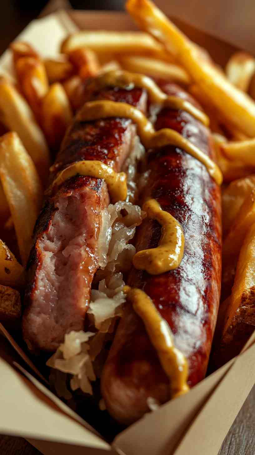 Hot Dog with Sauerkraut and Mustard Street Food Hot Dog with Sauerkraut and Mustard Street Food