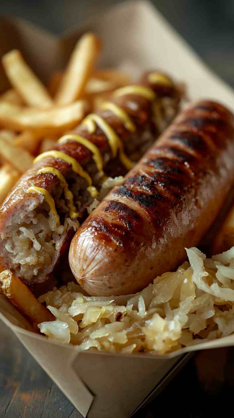 Hot Dog with Sauerkraut and Mustard Street Food Hot Dog with Sauerkraut and Mustard Street Food