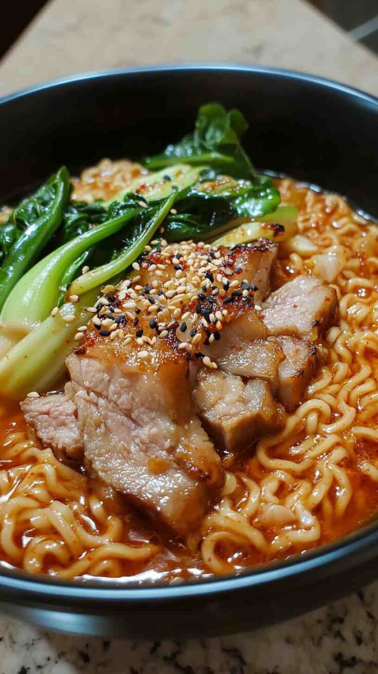 Kimchi Ramen Noodles with Pork and Bok Choy Kimchi Ramen Noodles with Pork and Bok Choy