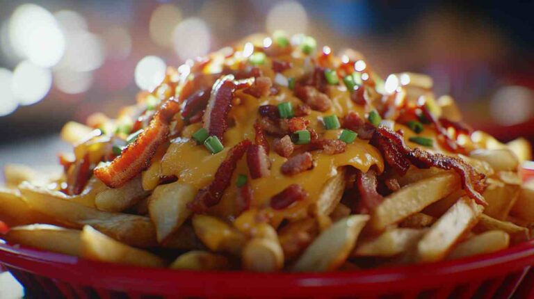 Loaded French Fries with Cheddar and Bacon Street Food