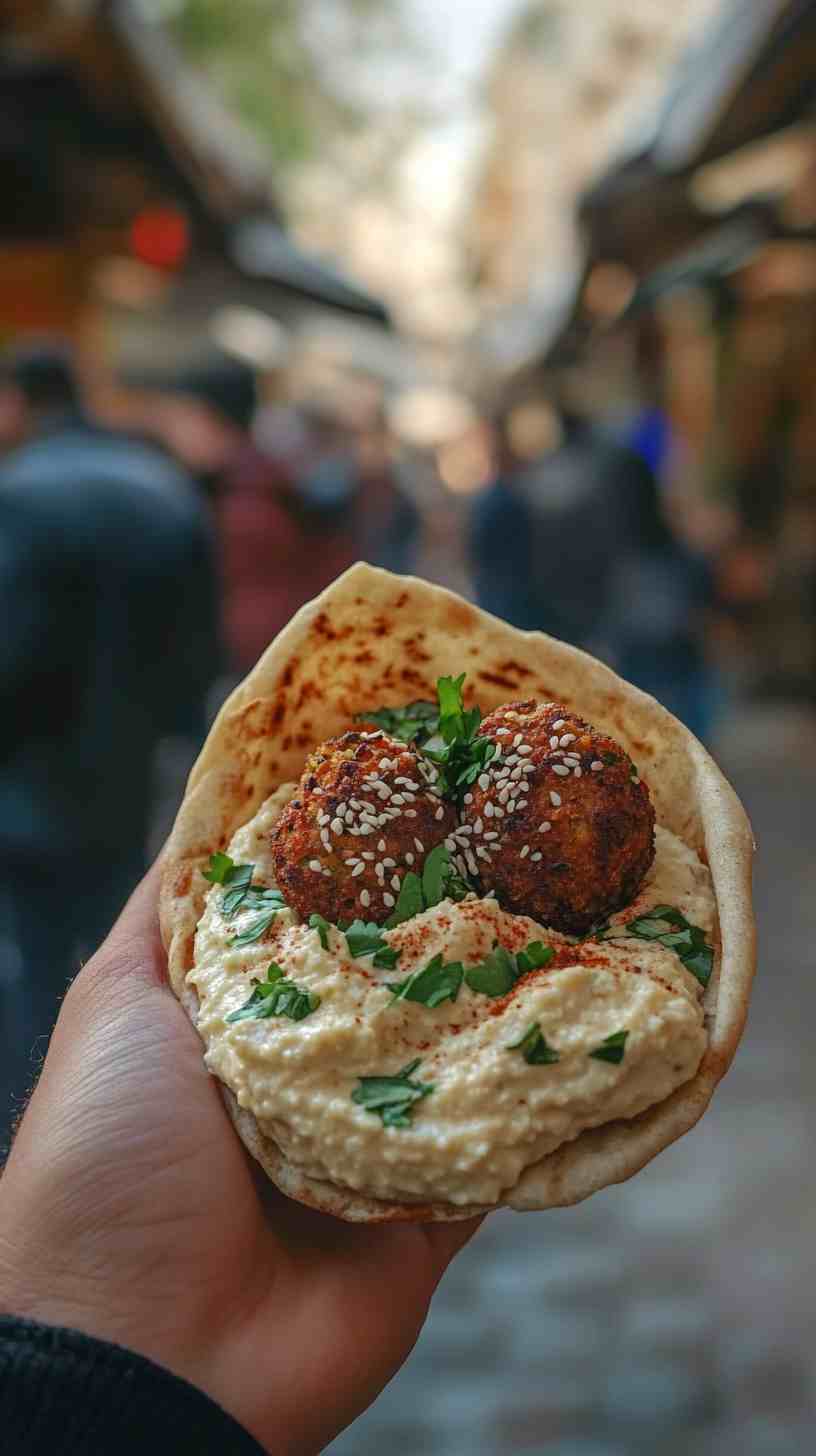 Mouthwatering Falafel Pockets with Hummus Street Food Mouthwatering Falafel Pockets with Hummus Street Food