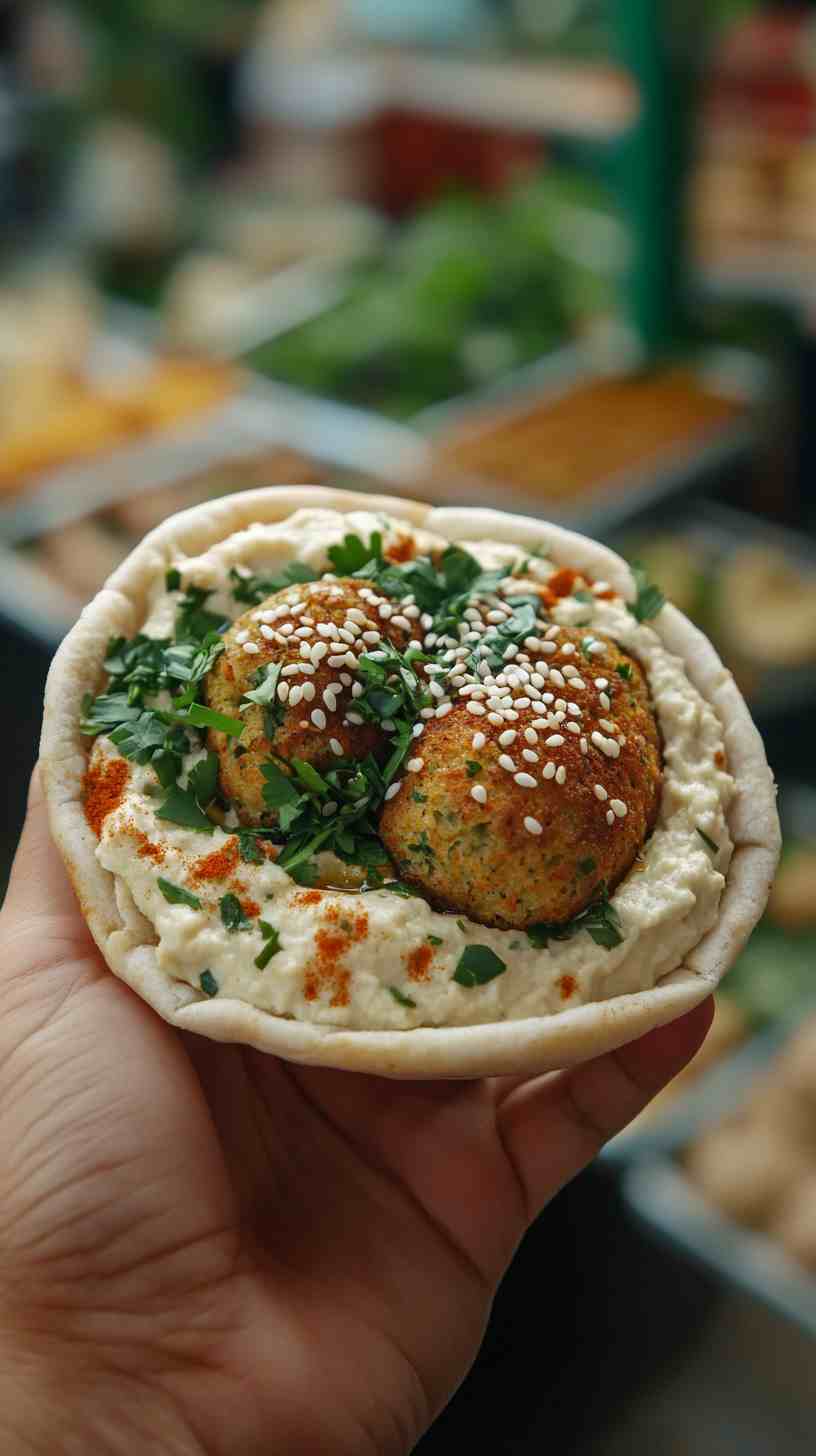 Mouthwatering Falafel Pockets with Hummus Street Food Mouthwatering Falafel Pockets with Hummus Street Food