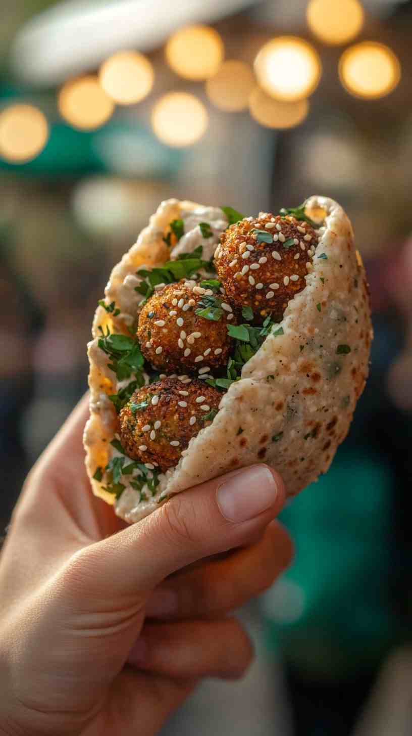 Mouthwatering Falafel Pockets with Hummus Street Food Mouthwatering Falafel Pockets with Hummus Street Food