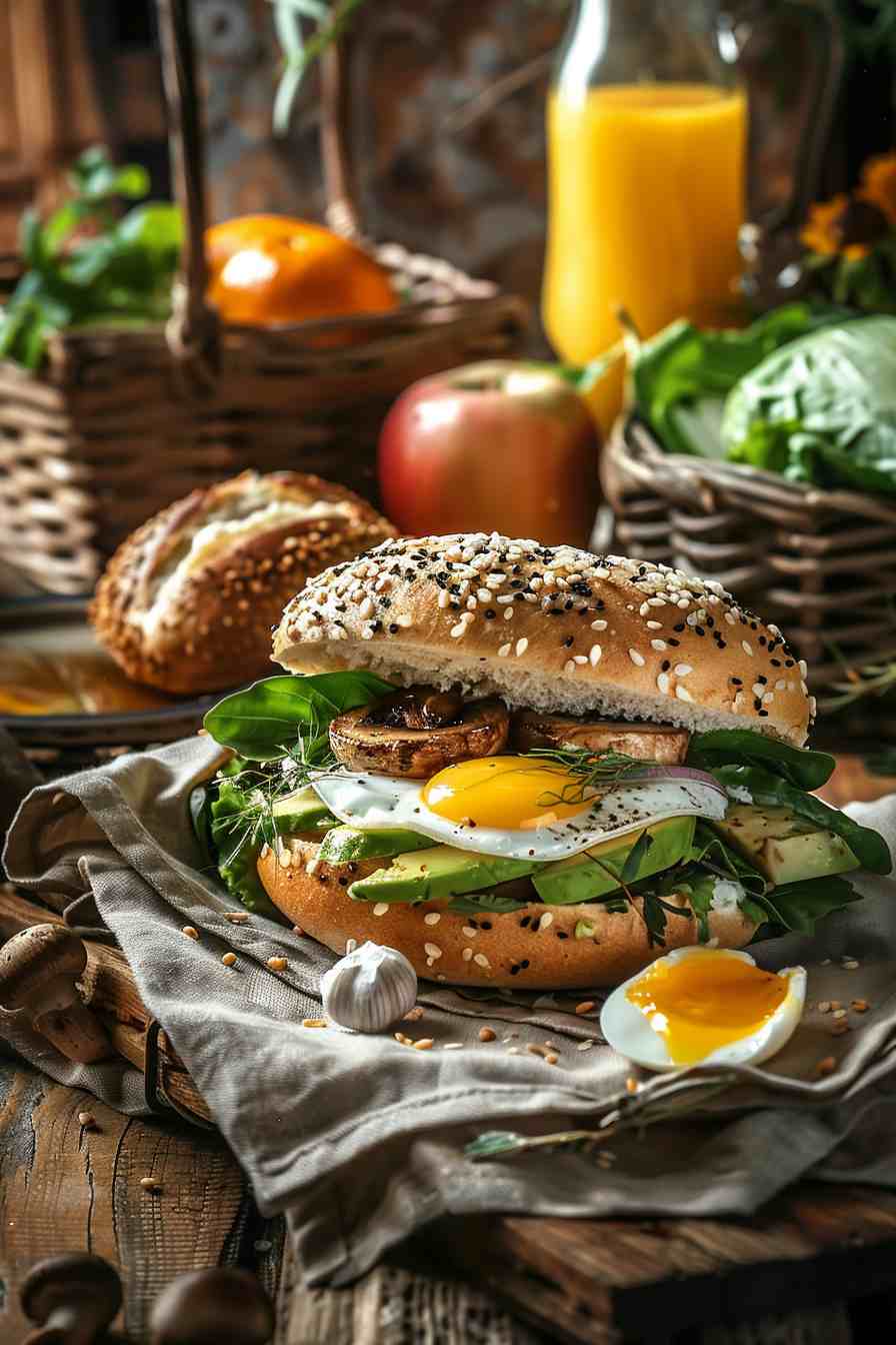 Mushroom Breakfast Bagel Sandwich Mushroom Breakfast Bagel Sandwich