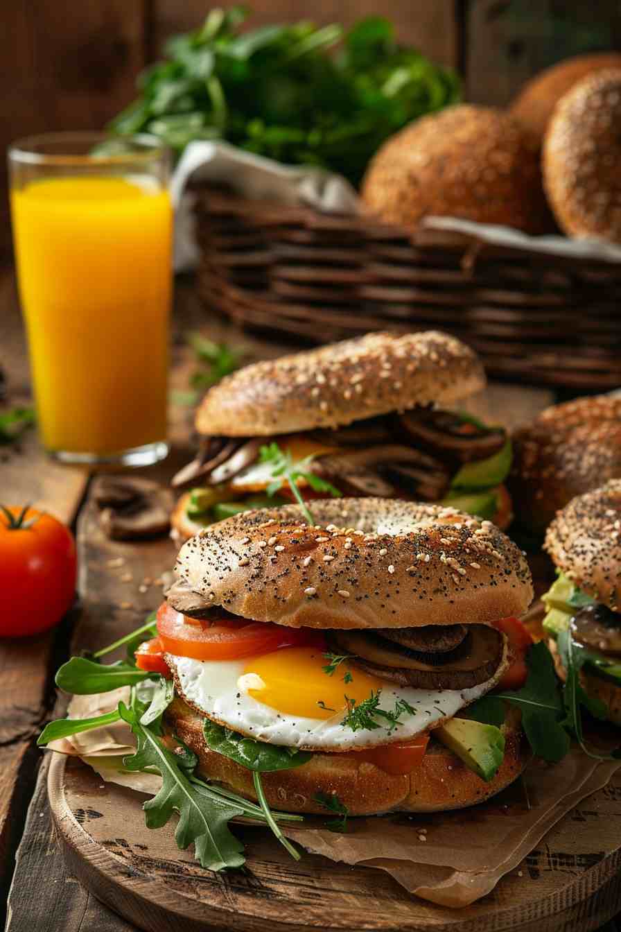 Mushroom Breakfast Bagel Sandwich Mushroom Breakfast Bagel Sandwich