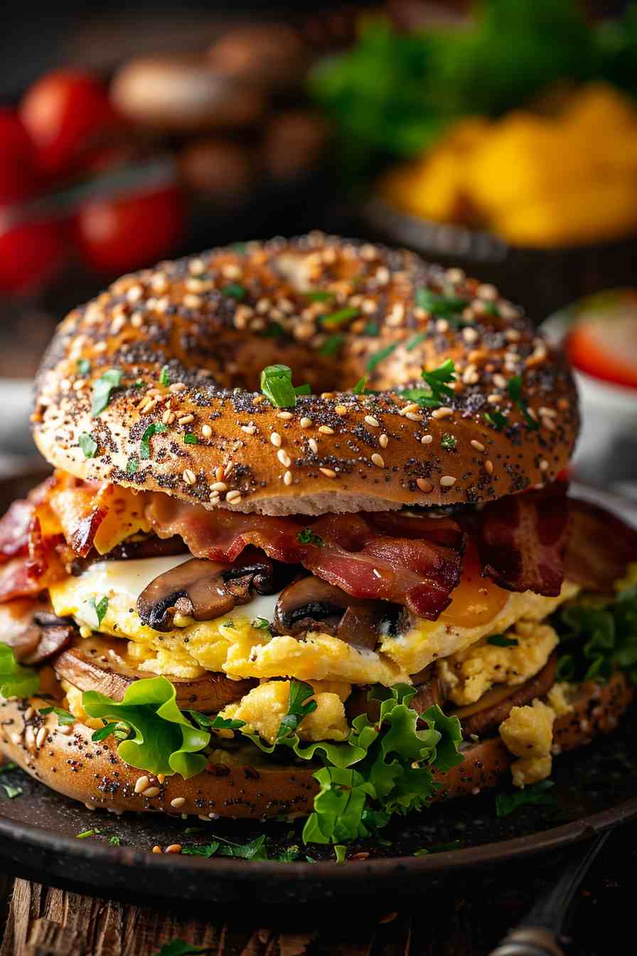 Mushroom Breakfast Bagel Sandwich Mushroom Breakfast Bagel Sandwich