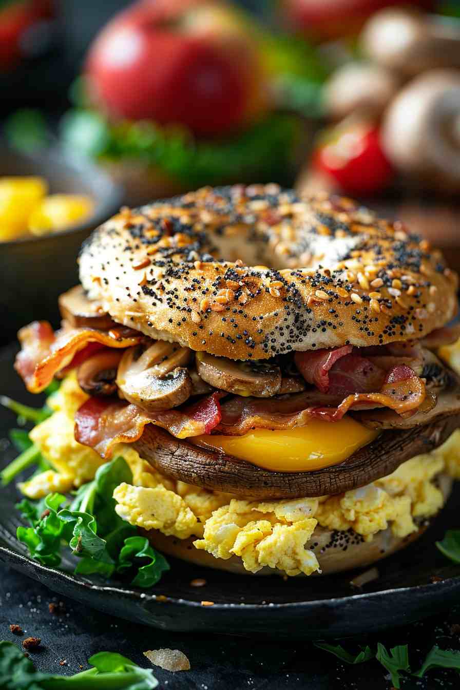Mushroom Breakfast Bagel Sandwich Mushroom Breakfast Bagel Sandwich