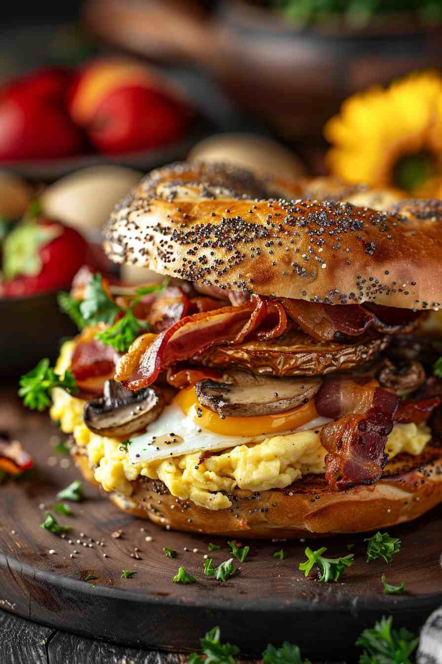 Mushroom Breakfast Bagel Sandwich Mushroom Breakfast Bagel Sandwich