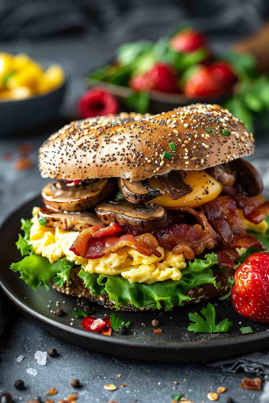 Mushroom Breakfast Bagel Sandwich Mushroom Breakfast Bagel Sandwich
