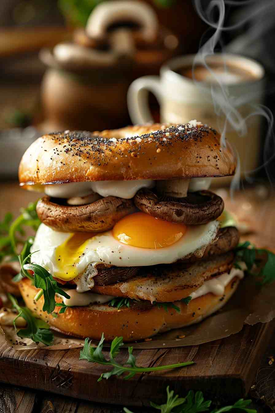 Mushroom Breakfast Bagel Sandwich Mushroom Breakfast Bagel Sandwich