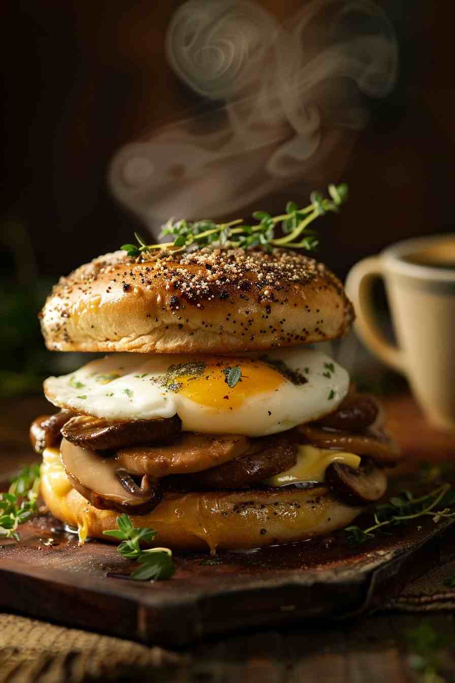 Mushroom Breakfast Bagel Sandwich Mushroom Breakfast Bagel Sandwich