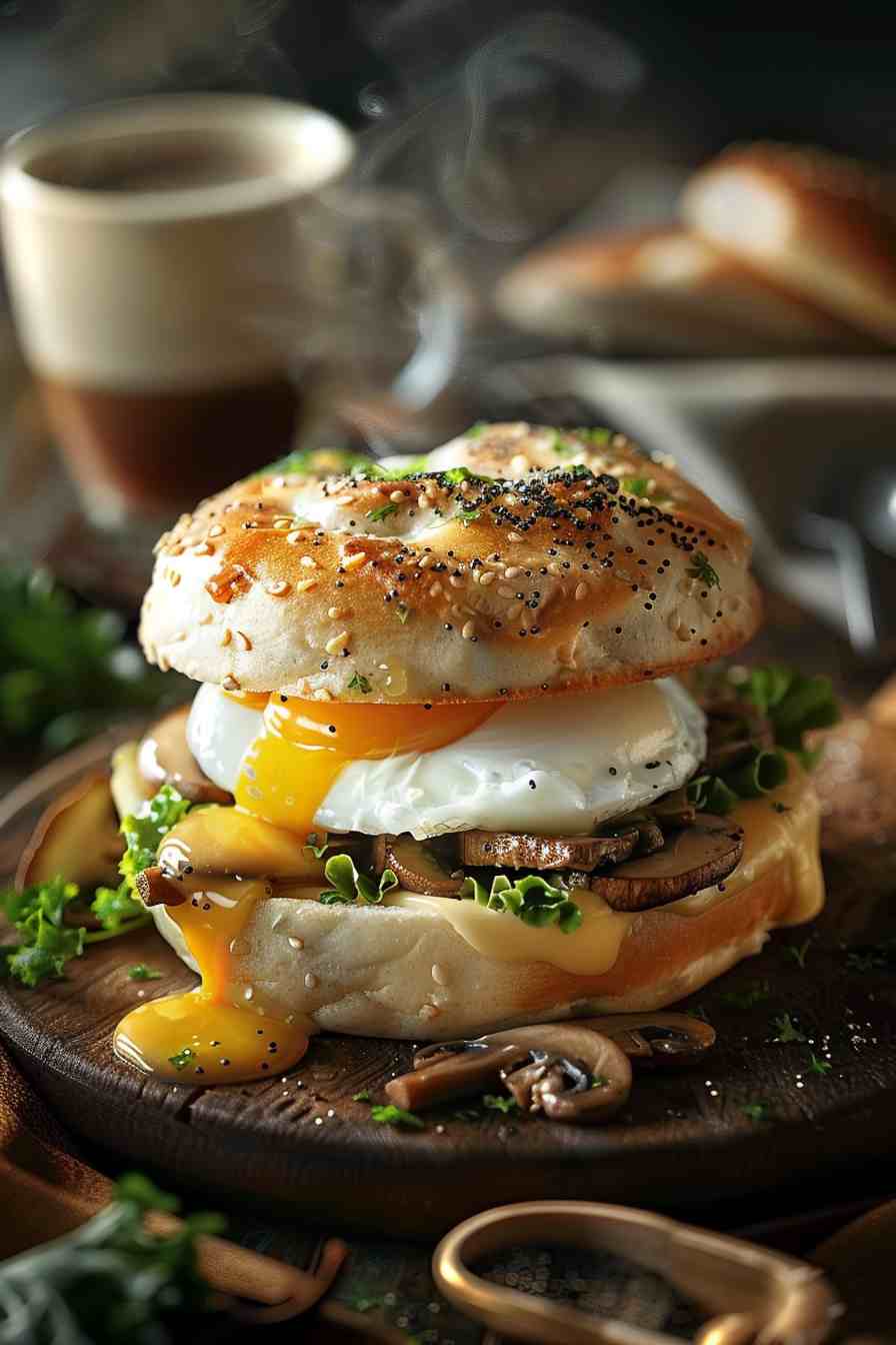 Mushroom Breakfast Bagel Sandwich Mushroom Breakfast Bagel Sandwich