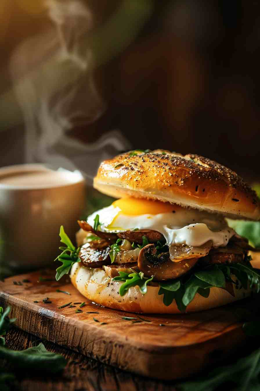 Mushroom Breakfast Bagel Sandwich Mushroom Breakfast Bagel Sandwich