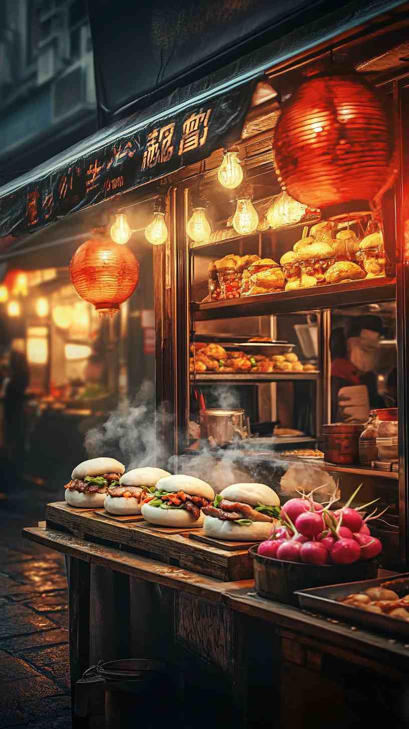 Pork Belly Bao Buns with Pickled Veggies Street Food Pork Belly Bao Buns with Pickled Veggies Street Food