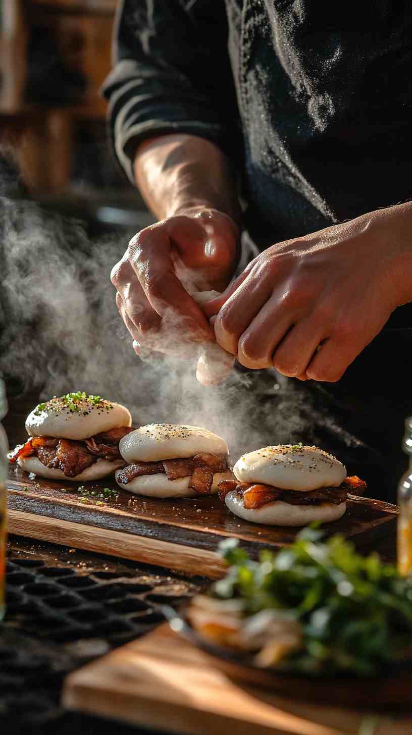 Pork Belly Bao Buns with Pickled Veggies Street Food Pork Belly Bao Buns with Pickled Veggies Street Food