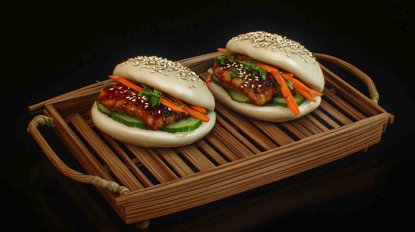 Pork Belly Bao Buns with Pickled Veggies Street Food